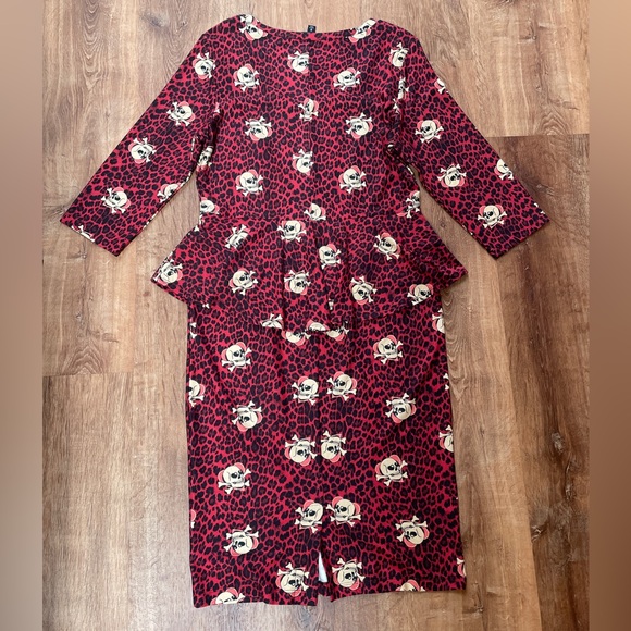 Torrid Skull Peplum Dress Leopard Print Size 12 Goth Halloween Stretch Bodycon - Picture 4 of 11